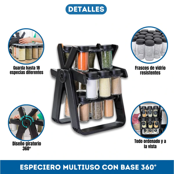 Especiero Giratorio 360° con 18 Frascos – ¡Ahorra Espacio y Tiempo en tu Cocina!