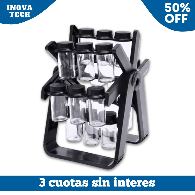 Especiero Giratorio 360° con 18 Frascos – ¡Ahorra Espacio y Tiempo en tu Cocina!